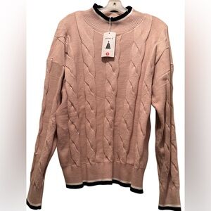 NWT Women's Casual Long Sleeve Mock Neck Cable Knit Contrast Color Sweater XL